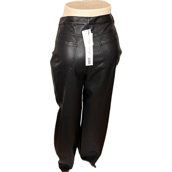 WAYF & Sloane Nordstrom XL Black Faux Leather Zip Snap Fly Pockets Flared Pants - Picture 4 of 6